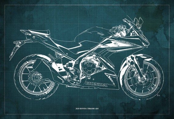 2020 Honda CBR650R ABS Blueprint art Print 14x9.60 to 60x41in bike