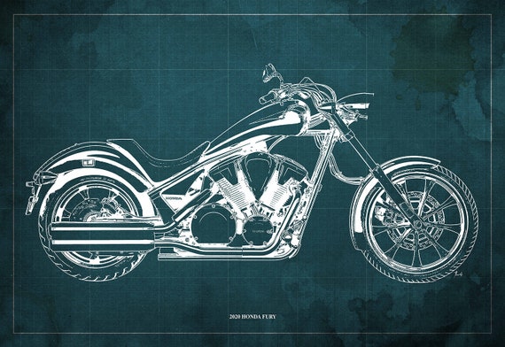 2020 Honda Fury Blueprint Art Print, Motorcycle Garage Decor