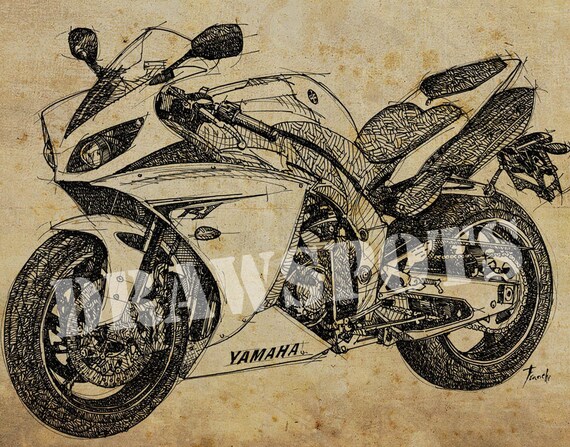 その他 pmarusama Hand-drawn illustration Yamaha Motorcycle Art Print, Two Wheels Move the Soul, Father's