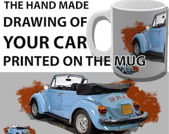 Personalized Car Drawing Mug, Custom Auto Art, 11oz Ceramic