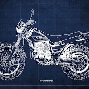 2019 Yamaha TW200 Blueprint,Art Print 14x9.60 to 60x41in,Bike Art print,gift for husband,garage decor,office decor man cave,art
