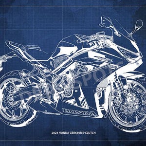 2024 Honda CBR650R Blueprint, impressão artística 14x9,60 a 60x41in, impressão artística de bicicleta, presente para marido, decoração de garagem, decoração de escritório, presente para motociclistas