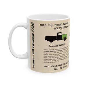 Vintage Ceramic Mug 1957 Ford 100 catalog,Retro Car Design,Coffee Cup,V8 Triple Economy Trucks,Ford Truck Design