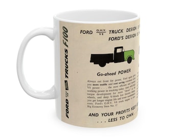 Vintage 1957 Ford F100 Truck Ceramic Mug, Retro Car Design