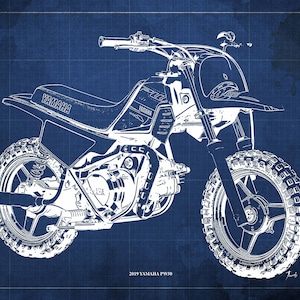2019 Yamaha PW50 Blueprint,Art Print Original Drawing,mancave,office decor,husband gift,blueprint,christmas,giftideas,gift for biker