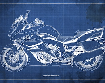 BMW K1600 GT Blueprint, Motorcycle Art Print, Office Decor