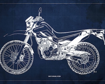 2019 Yamaha XT250 Blueprint Art Print, Motorcycle Garage Decor,Unique Wall Art