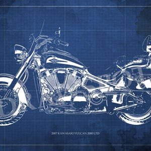 2007 Kawasaki Vulcan 2000 LTD Blueprint,Art Print larger sizes, Motorcycle Art print,Original Drawing for men cave, Christmas gift,bike art