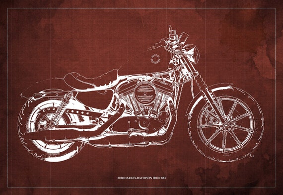 2020 Harley-davidson Iron 883 Blueprint,art Print 14x9.60 to
