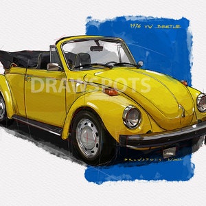 1976 VW Beetle Original Handmade Drawing,Art Print Original Drawing,mancave,office decor,husband gift,blueprint,christmas,giftideas,classic