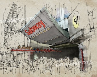 Times Square Subway Sketch Print, New York Art, Office Decor