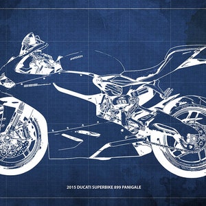 2015 Ducati Superbike 899 Panigale Blueprint,Art Print 8x12in and LARGER Sizes,Motorcycle Art print,Original Drawing,Man cave decoration