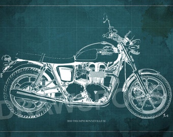 Triumph Bonneville SE Blueprint, Motorrad Kunstdruck, Einzigartige Wandkunst