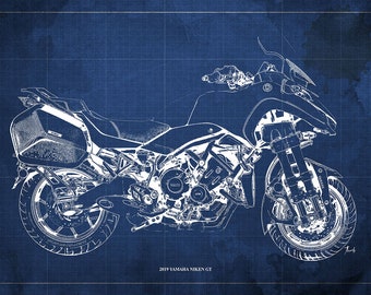 Yamaha NIKEN GT Blueprint, Motorcycle Art Print, Original Drawing