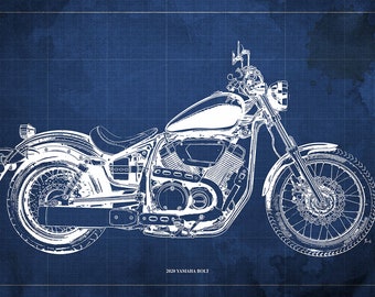 2020 Yamaha Bolt Blueprint,Art Print 14x9.60 to 60x41in,Bike Art print,gift for husband,garage decor,office decor,man cave decor