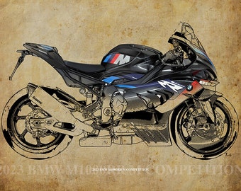 2023 BMW M1000RR M Competition Artwork,Art Print 14x9.60 to 60x41in,Bike Art print,gift for husband,garage decor,office decor,man cave decor