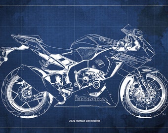 2022 Honda CBR1000RR Blueprint,Art Print 14x9.60 to 60x41in,Bike Art print,gift for husband,garage decor,office decor,Gift for bikers