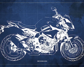 Yamaha MT-10 Blueprint Art Print, Garage Decor,Unique Wall Art