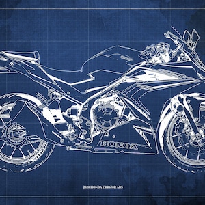 2020 Honda CBR650R ABS Blueprint, impressão artística 14x9,60 a 60x41 pol., impressão artística de bicicleta, presente para marido, decoração de garagem, decoração de escritório, decoração de caverna masculina