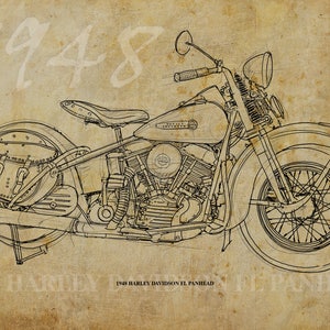 1948 HARLEY DAVIDSON FL Panhead, 12x8.50 in to 60x42in. Based on my Original Handmade Drawing