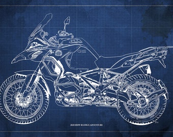BMW R1250GS Adventure Blueprint Art Print, Garage Decor,Unique Wall Art