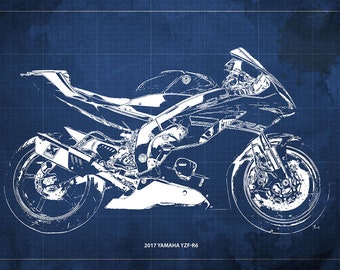 2017 Yamaha YZF-R6 Blueprint,Art Print ,Bike Art print,gift for husband,garage decor,office decor