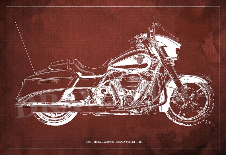 2018 HARLEY-DAVIDSON FLHXANV Street Glide Blueprint,Art Print larger sizes,Original Drawing,mancave,office decor,husband gift,blueprint image 3