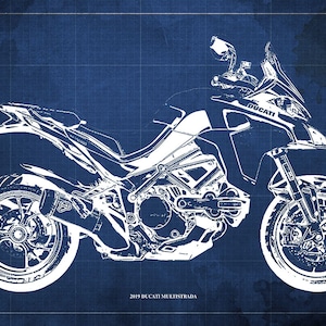 2019 Ducati Multistrada Blueprint,Art Print 14x9.60 to 60x41in,Motorcycle Art print,gift for husband,garage decor,office decoration