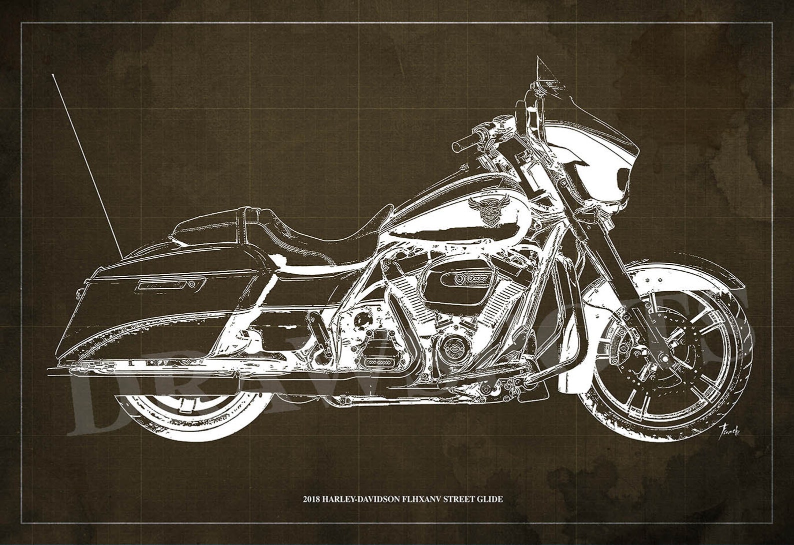 2018 HARLEYDAVIDSON FLHXANV Street Glide Blueprintart Print Etsy