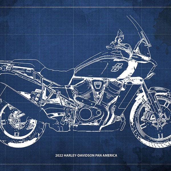 2022 Harley-Davidson Pan America Blueprint, Art Print, Bike Art print, cadeau pour mari, décor de garage, décor de bureau