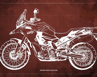 BMW F850GS Adventure Blueprint Art Print, Motorcycle Garage Decor