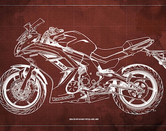 2014 Kawasaki Ninja 650 ABS Blueprint,art Print 14x9.60 to 60x41in