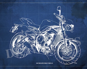 Triumph Street Triple R Blueprint, Motorcycle Art Print,Unique Wall Art