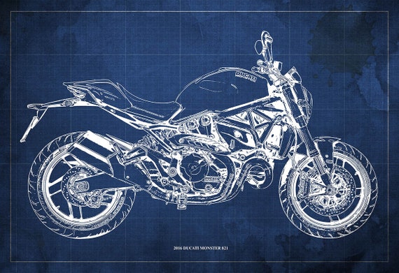 2016 Ducati Monster 821 Blueprint,art Print Larger Sizes,original  Drawing,mancave,office Decor,husband Gift,blueprint,christmas - Etsy Canada