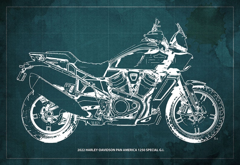 2022 Harley-Davidson Pan America 1250 Special G.I. Blueprint,Art Print ,Bike Art print,gift for husband,garage decor,office decor image 5