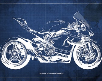 2021 Ducati Superleggera V4 Blueprint,Art Print 14x9.60 to 60x41in,Bike Art print,gift for husband,garage decor,office decor,Gift for bikers