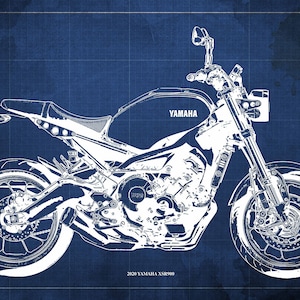 2020 Yamaha XSR900 Blueprint,Art Print 14x9.60 to 60x41in,Bike Art print,gift for husband,garage decor,office decor,man cave decor,home