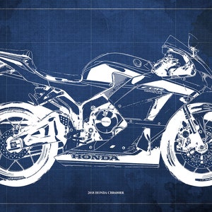 2018 Honda CBR600RR Blueprint,Art Print 14x9.60 to 60x41in,Bike Art print,gift for husband,garage decor,office decor,Gift for bikers