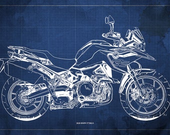 BMW F750GS Blueprint Art Print, Garage Decor,Unique Wall Art