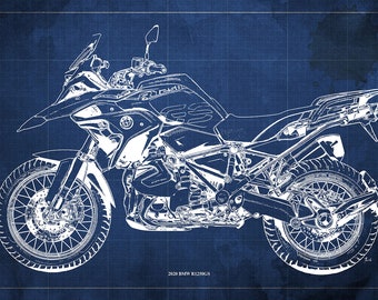 2020 BMW R1250GS Blueprint,Art Print 14x9.60 to 60x41in,Bike Art print,gift for husband,garage decor,office decor