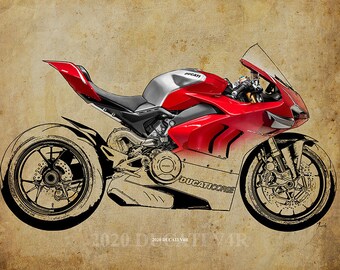 2020 Ducati V4R Artwork,Art Print 14x9.60 to 60x41in,Bike Art print,gift for husband,garage decor,office decor,man cave decor