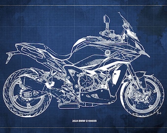 2024 BMW S1000XR Blueprint Art Print, Garage Decor