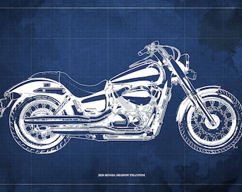 2020 Honda Shadow Phantom Blueprint, Motorcycle Art Print