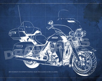 Harley Davidson Electra Glide Blueprint, Motorcycle Art Print