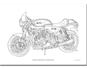 NORTON COMMANDO 961 Cafe Racer 2011 ,Poster de mi Dibujo Original hecho a Mano,11.5x16 in. (29x41 cm), Edicion Limitada a 50 copias