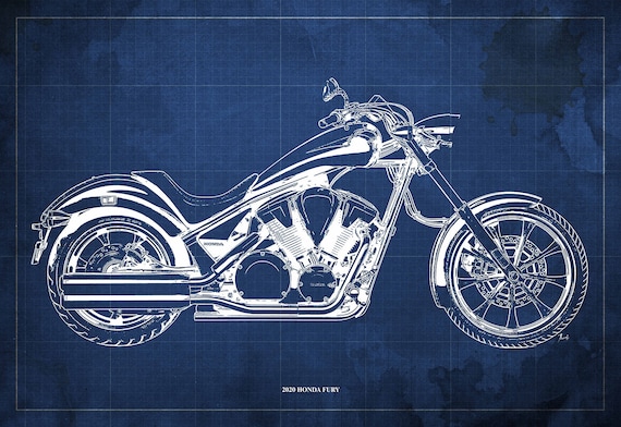 2020 Honda Fury Blueprint art Print 14x9.60 to 60x41in bike Art