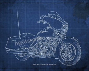 Harley-Davidson Street Glide Blueprint Art Print, Garage Decor,Unique Wall Art