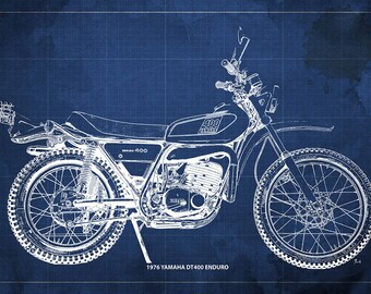 1976 Yamaha DT400 Enduro Blueprint Art Print, Motorcycle Wall Art (Digital)