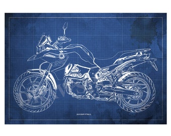 BMW F750GS Blueprint Art Print, Original Digital Drawing,Unique Wall Art