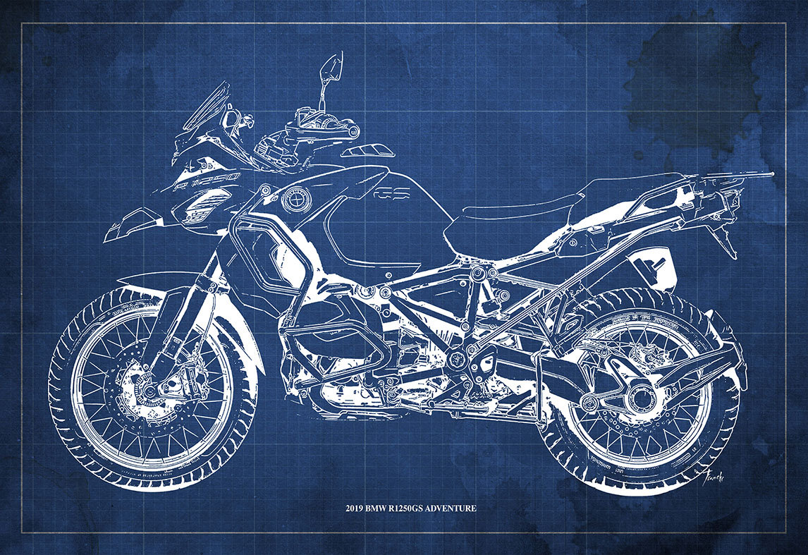 2019 BMW R1250GS Adventure Blueprint,Art Print 14x9.60 to 60x41in,Bike Art print,gift for husband,garage decor,office decoration2019